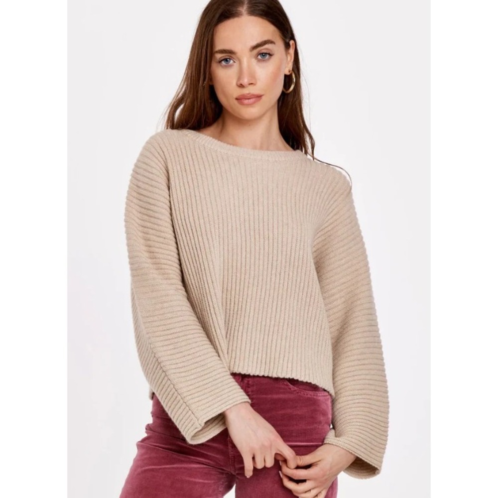 Dear John Womens Ribbed Knit Sweater Boxy Pullover Top Beige Size M